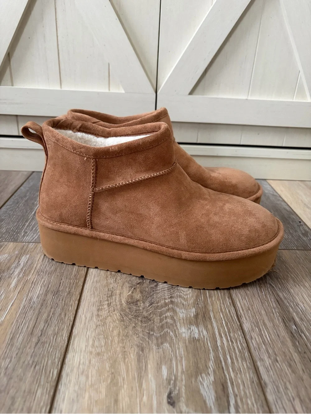 Madden Girl Embrace Suede Slip-On Platform Chestnut Mini Ankle Boots